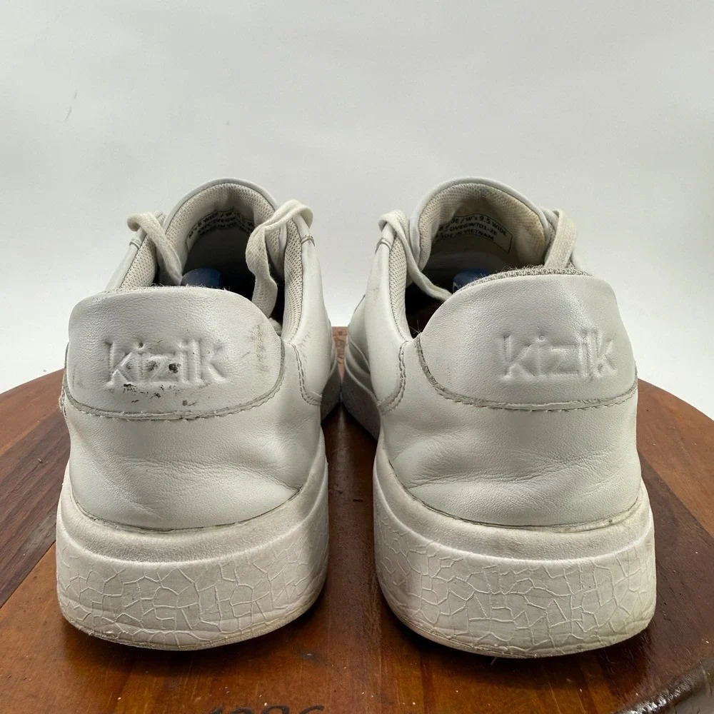 Kizik Vegas Sneakers Leather Hands Free Mens 8 W Womens 9.5 White Wide Low Top